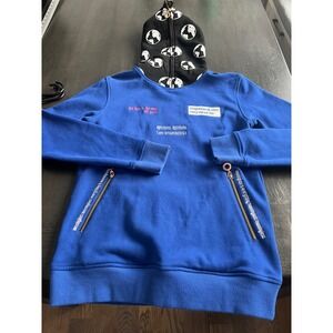 Worldwide Youth Full Zip Hoodie Blue Globe Print Graphic Streetwear Mens Medium